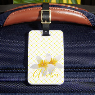 Aloha   Elegant Tropical Flower & Yellow Trellis Luggage Tag