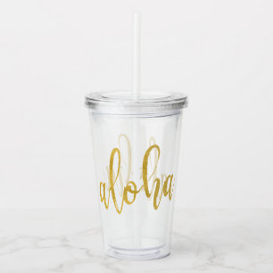 Aloha Faux Gold Brushed Script Beach Party Acrylic Tumbler
