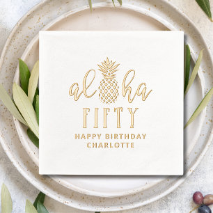Aloha Fifty 50th Birthday Floral Personalised Name Foil Napkins
