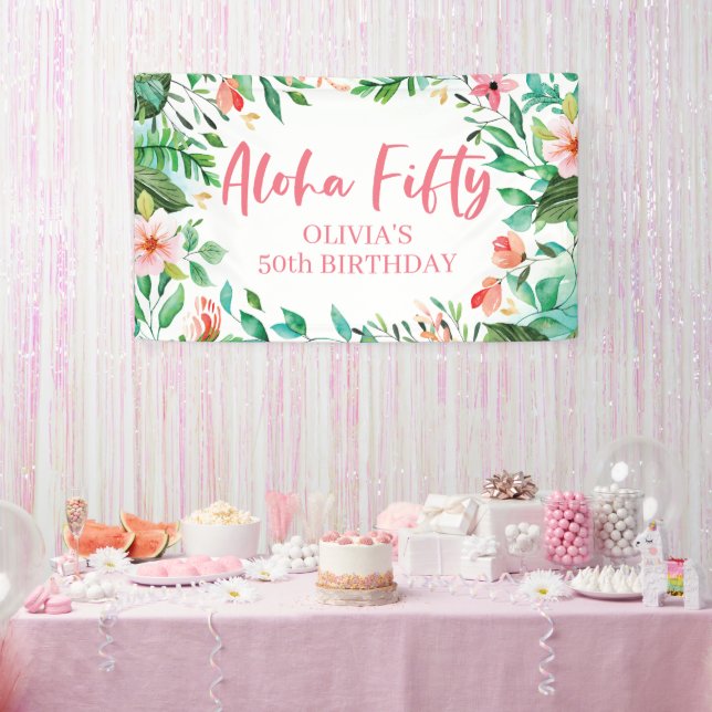 Aloha Fifty Tropical Luau 50th Birthday Banner (Party)
