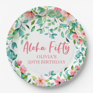 Aloha Fifty Tropical Luau 50th Birthday Paper Plate