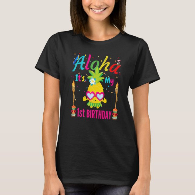 Aloha First Baby Birthday Hawaii Flamingo Girls Lu T-Shirt (Front)