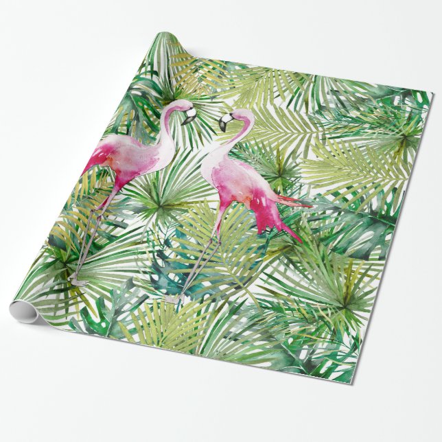 Aloha Flamingo Bird Animal in Jungle Wrapping Paper (Unrolled)