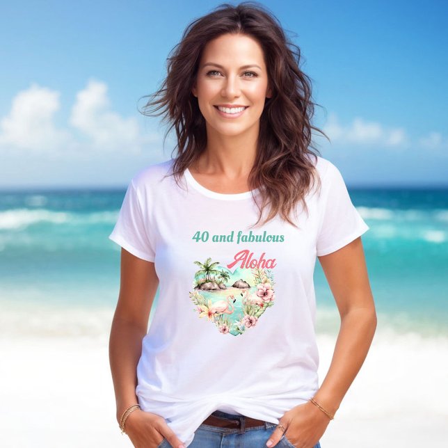 Aloha Flamingo Summer Tropical 40th Birthday Name T-Shirt (Aloha Flamingo Summer Tropical 40th Birthday Name T-Shirt)