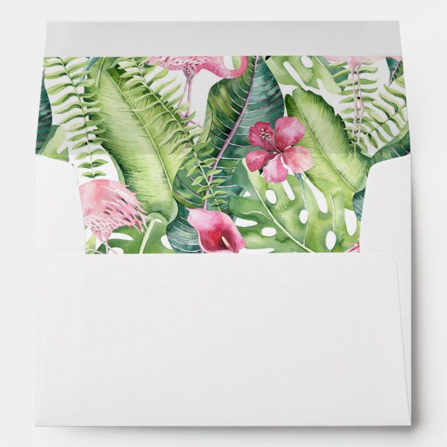 Aloha Flamingo Tropical Beach Wedding Envelopes (Back (Bottom))