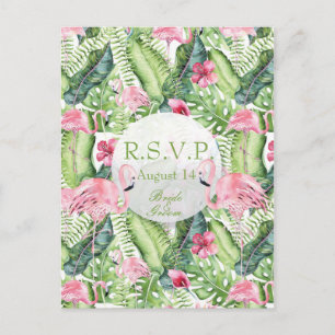 Aloha Flamingo Tropical Beach Wedding RSVP Invitation Postcard
