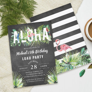 Aloha Flamingo Tropical Birds Black Luau Birthday Invitation