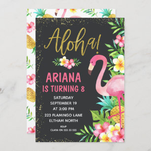 Aloha Flamingo Tropical Birthday Invitation