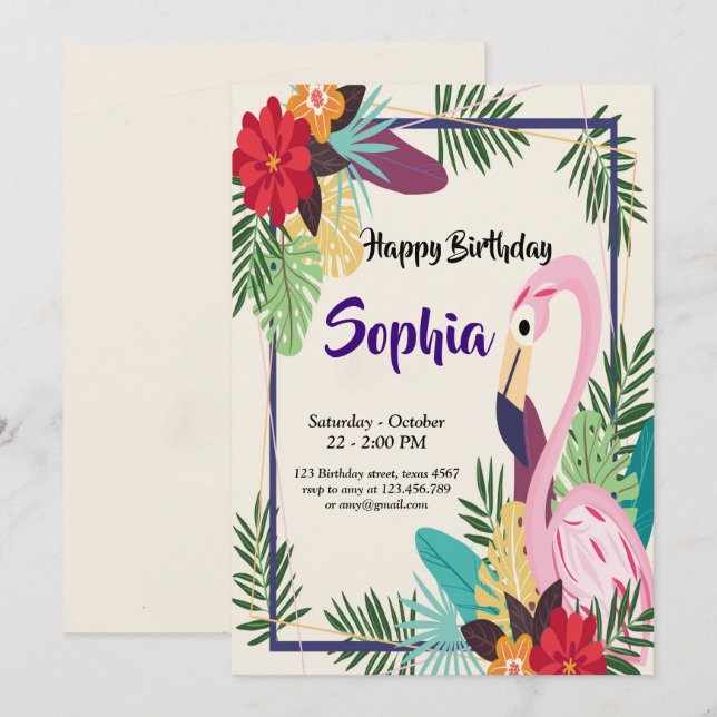 Aloha Flamingo Tropical Invitation (Front/Back)