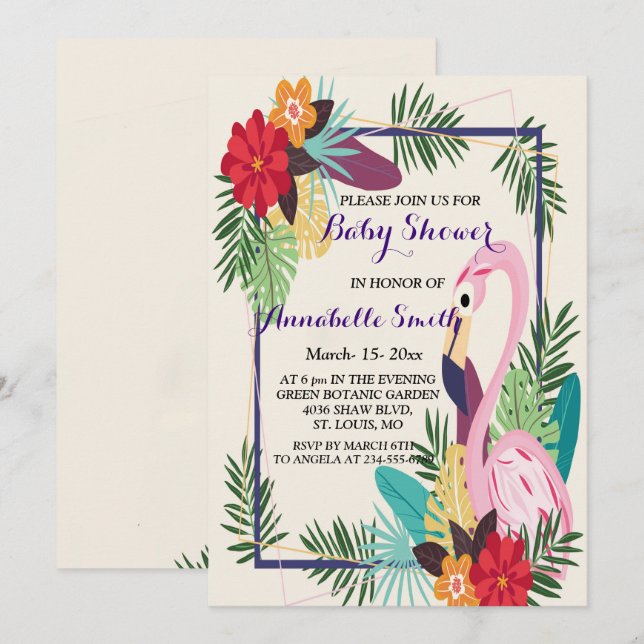 Aloha Flamingo Tropical Invitation (Front/Back)