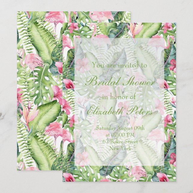 Aloha Flamingo Tropical Wedding Bridal Shower Invitation (Front/Back)