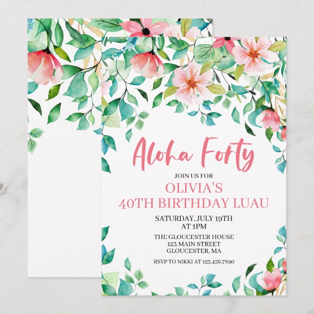Aloha Forty Tropical Luau Birthday Invitation (Front/Back)