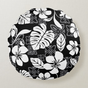 ALOHA FRIDAY PATTERN IN BLACK ROUND CUSHION