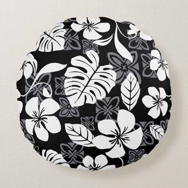 ALOHA FRIDAY PATTERN IN BLACK ROUND CUSHION (Front)