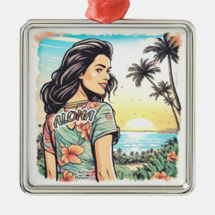 Aloha Girl Metal Tree Decoration