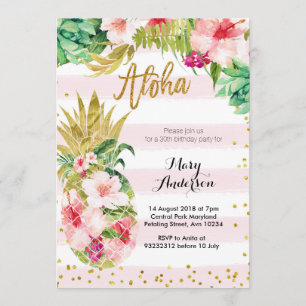 Aloha Gold Pineapple Birthday Invitation Adult