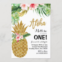 Aloha Gold Pineapple First Birthday Invitation