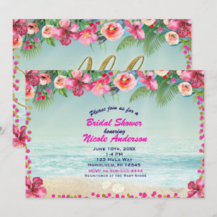 ALOHA Gold Tropical Beach Hibiscus Summer Luau Invitation