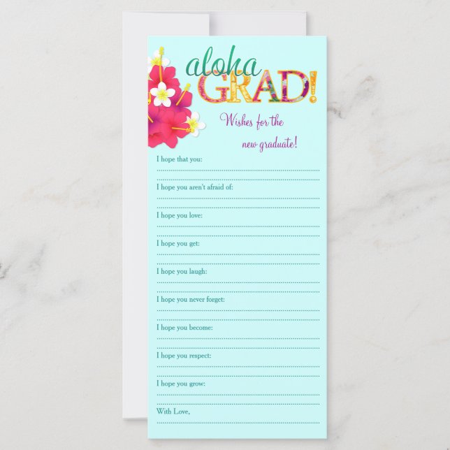 Aloha Grad Hawaiian Luau - Wishes Memory Note (Front)