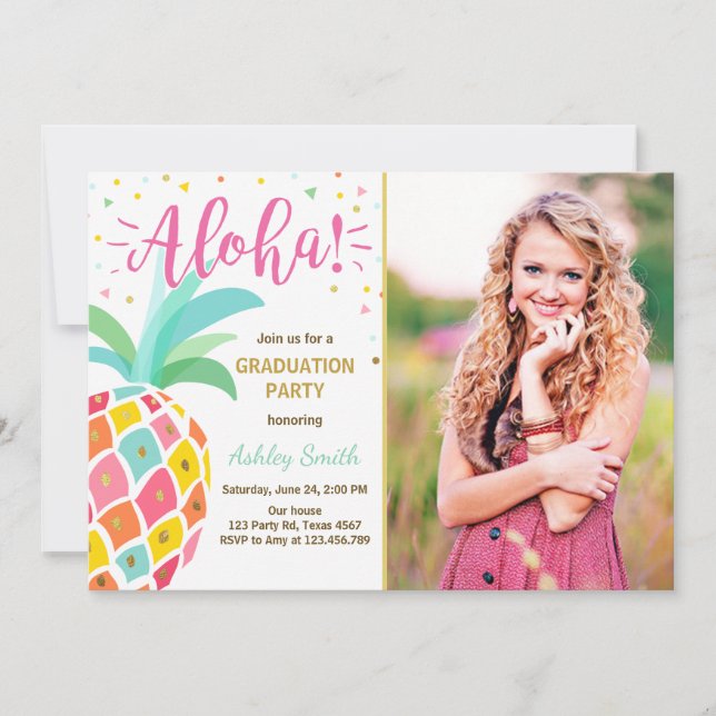 Aloha Graduation Party Invitation Pineapple hawaii (Front)