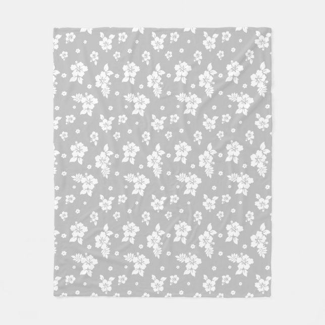 Aloha Grey Classic Hawaiian Seamless Pattern Fleece Blanket (Front)