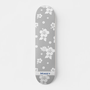 Aloha Grey Classic Hawaiian Seamless Pattern Skateboard