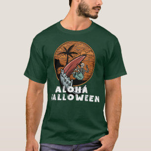 Aloha Halloween Skeleton Surfing Hawaiian Hallowee T-Shirt