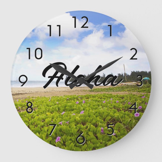 Aloha Hanalei Bay, Kauai Hawaii Beach / Your Text  Large Clock (Front)