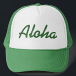Aloha Hat Green<br><div class="desc">Green and white trucker hat withe the word "Aloha" printed on it.</div>