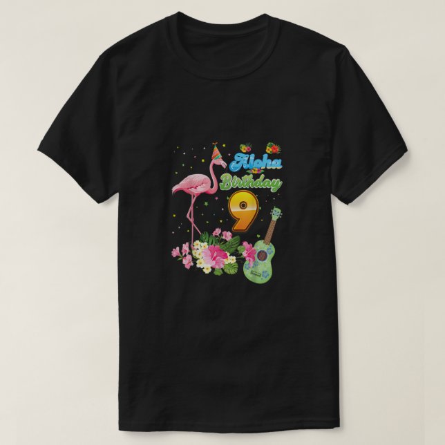 Aloha Hawaii 9th Birthday 9 Years Old Flamingo Haw T-Shirt (Design Front)