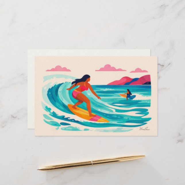 Aloha hawaii art surfer blank inside stationery (Front/Back In Situ)