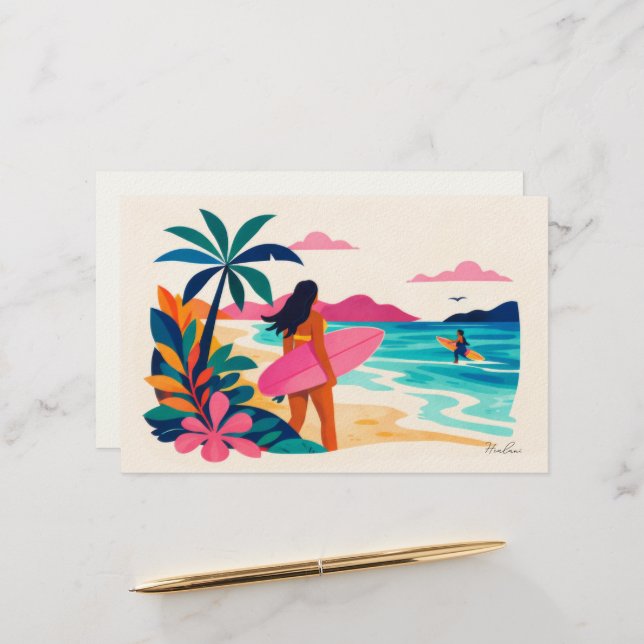 Aloha hawaii art surfer blank inside stationery (Front/Back In Situ)