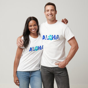 Aloha Hawaii Batik Hibiscus Tropical Island Blues T-Shirt
