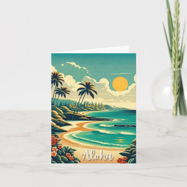 Aloha Hawaii Beach Oceanfront Folded Greeting Card (Front)