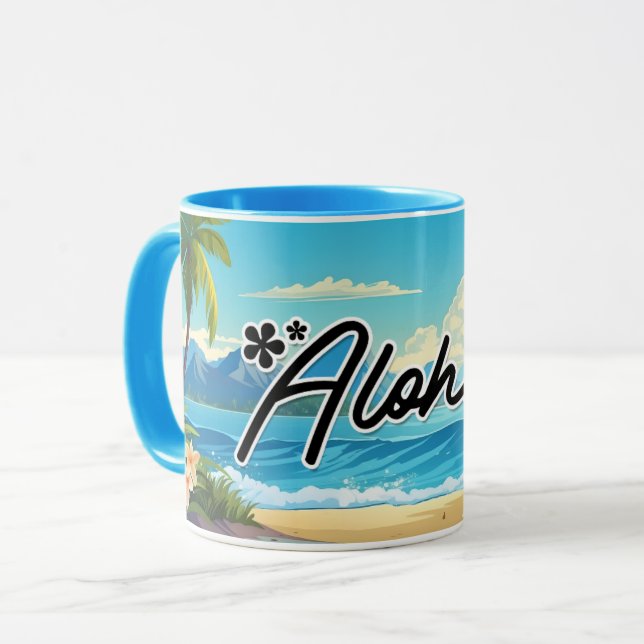 Aloha Hawaii Beach Souvenir Coffee Mug (Front Left)
