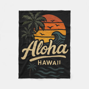 Aloha Hawaii Beach Summer Surfing 70s Retro Fleece Blanket