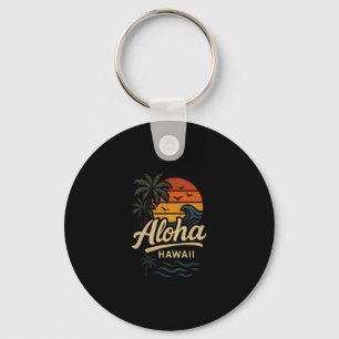 Aloha Hawaii Beach Summer Surfing 70s Retro Key Ring