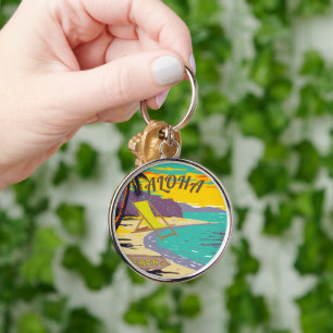Aloha Hawaii beach vintage sunset painting big Key Ring