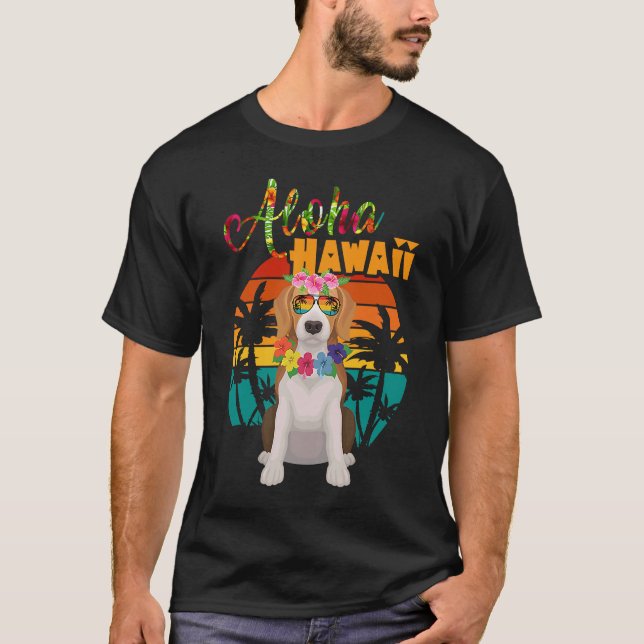 Aloha Hawaii Beagles Dog  Wearing Sunglasses Summe T-Shirt (Front)