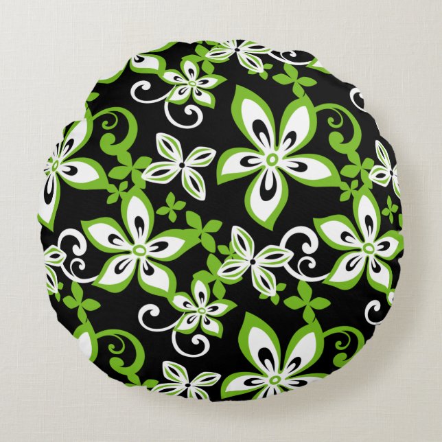 ALOHA HAWAII (BLACK/LIME) ROUND CUSHION (Front)