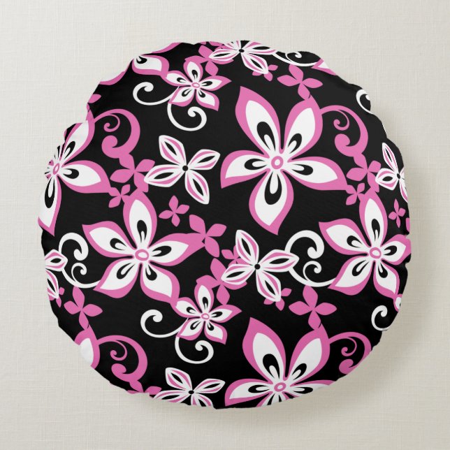 ALOHA HAWAII (BLACK/PINK) ROUND CUSHION (Front)