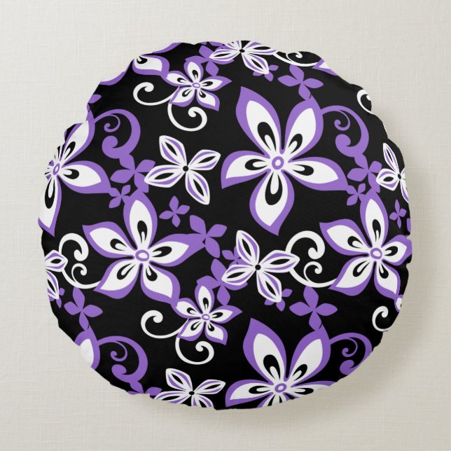 ALOHA HAWAII (BLACK/PURPLE) ROUND CUSHION (Front)