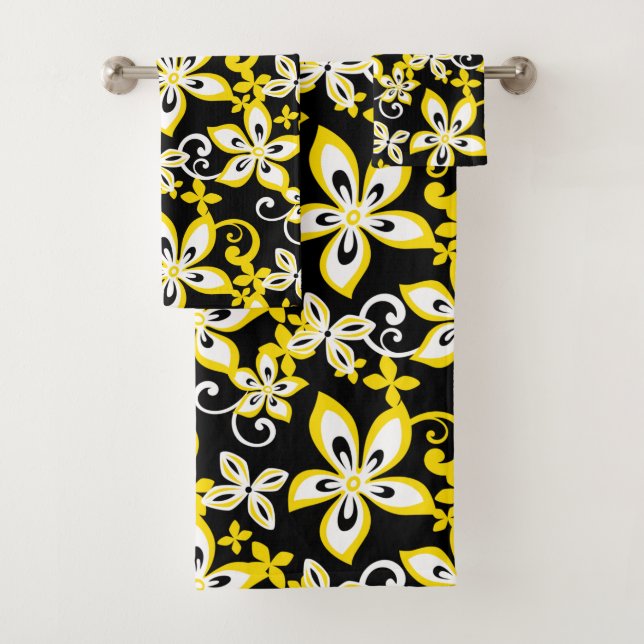ALOHA HAWAII (BLACK/YELLOW) BATH TOWEL SET (Insitu)