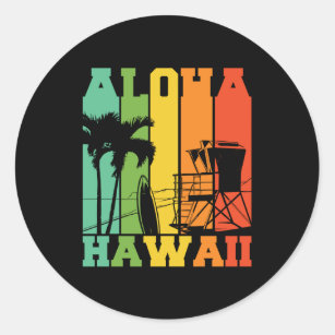 ALOHA HAWAII COLORFUL RETRO CLASSIC ROUND STICKER