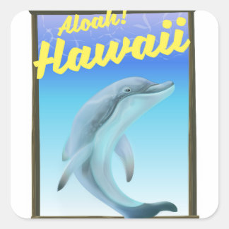 Aloha! Hawaii! Dolphin travel poster Square Sticker