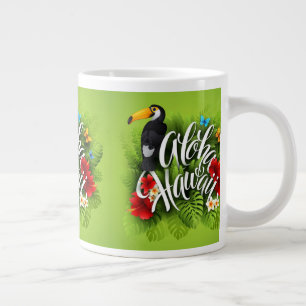 Aloha Hawaii Flowers Foliage Butterflies Yellow    Large Coffee Mug