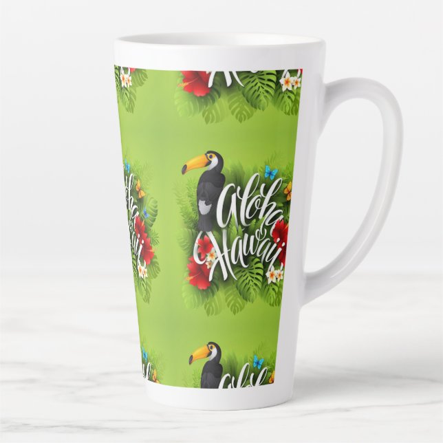 Aloha Hawaii Flowers Foliage Butterflies Yellow    Latte Mug (Right)