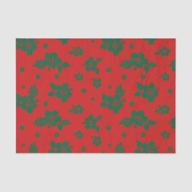 Aloha Hawaii Green on Red Christmas Pattern Tissue Paper (Front)