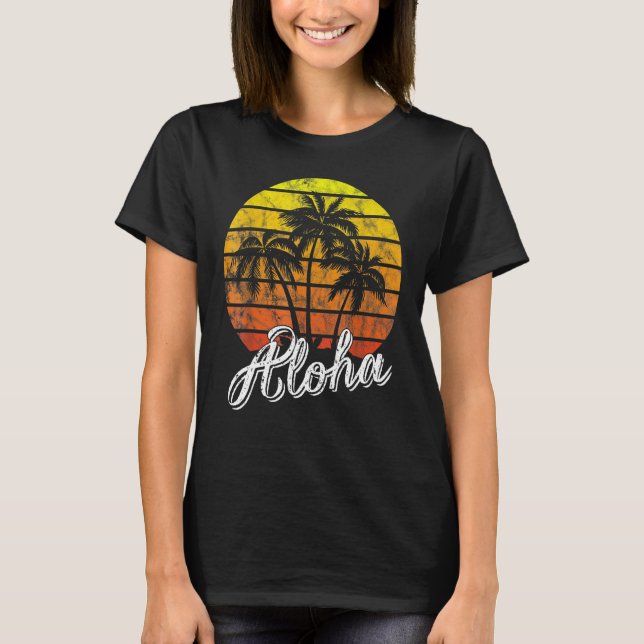 Aloha Hawaii Hawaiian Beach Summer Vacation Sunset T-Shirt (Front)