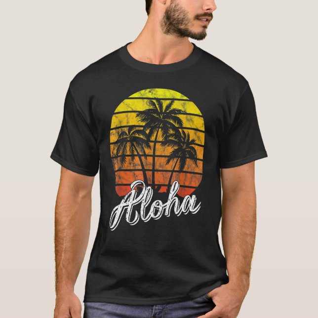 Aloha Hawaii Hawaiian Beach Summer Vacation Sunset T-Shirt (Front)